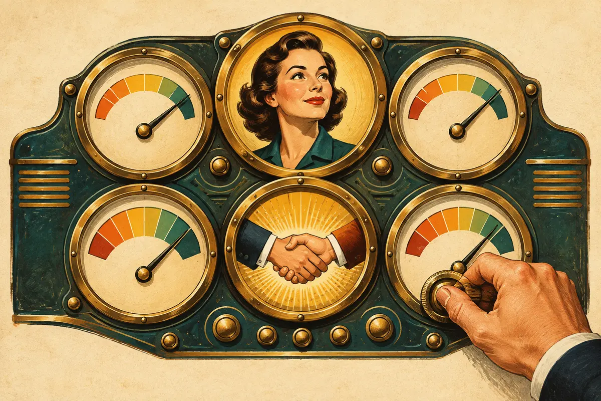 A retro scorecard uses gauges to connect marketing activity with customer value.